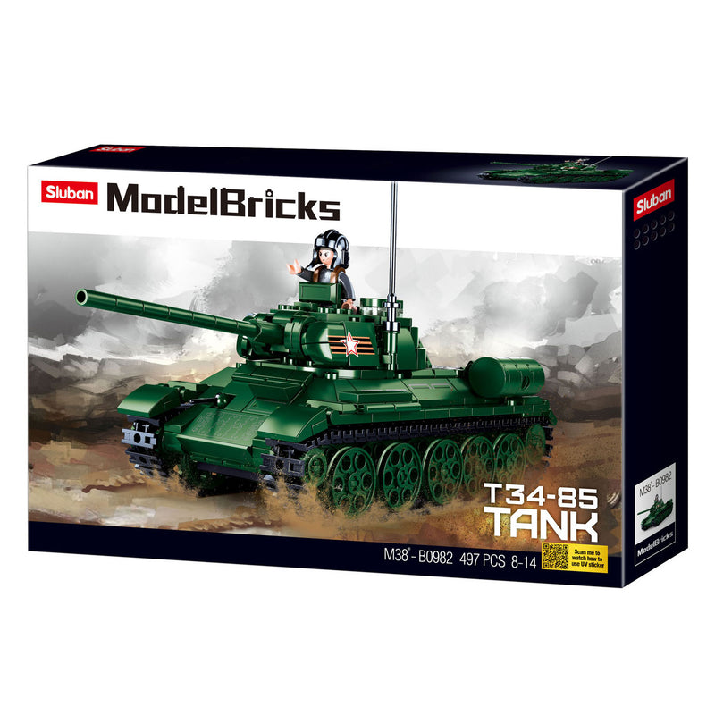 Load image into Gallery viewer, Sluban wwii t-34-85 tank bouwspeelgoed kinderen vanaf 8 jaar – constructiespeelgoed modelbouw – bouwdoos met 497 bouwstenen – m38-b0982