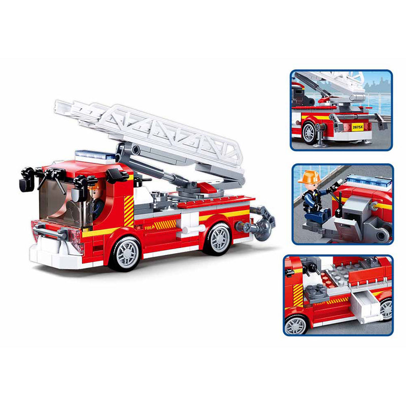 Load image into Gallery viewer, Sluban fire brandweerauto met telescoopladder ladderauto bouwspeelgoed kinderen vanaf 6 jaar – constructiespeelgoed bouwdoos met 343 bouwstenen – m38-b0966