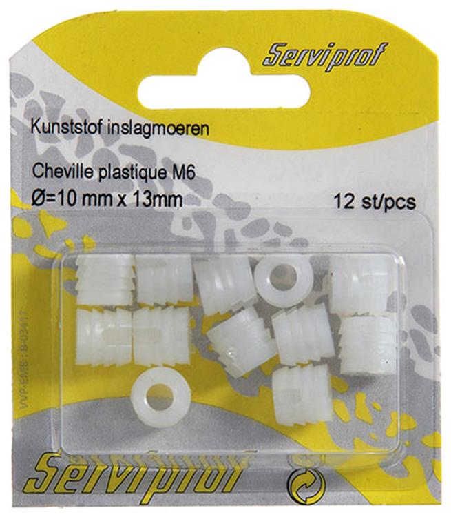 Load image into Gallery viewer, Mack 1014488 - 12 kunststof inslagmoeren m6 ø 11 mm x 11mm | 10 stuks
