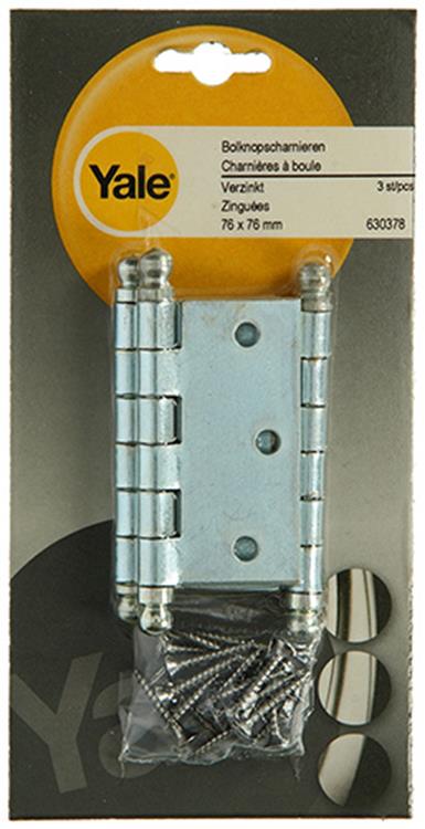 Load image into Gallery viewer, Yale 1019137 - 3 bolknopscharnieren verzinkt 76x76mm | 2 stuks