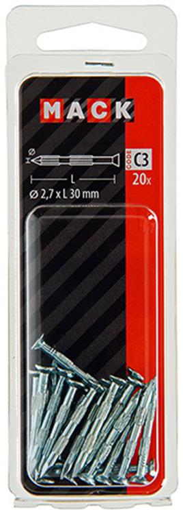 Load image into Gallery viewer, Mack 1017186 - stalen ribnagel vk st.gehard + verz.20 st 2,7 x 30 mm | 10 stuks