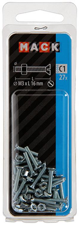 Afbeelding laden in galerijviewer, Mack 1017489 - metaalschroef verz. kop + moer verz. 27st m3 x 16 mm | 10 stuks