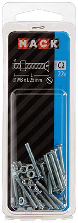 Afbeelding laden in galerijviewer, Mack 1017490 - metaalschroef verz. kop + moer verz. 22st m3 x 25 mm | 10 stuks