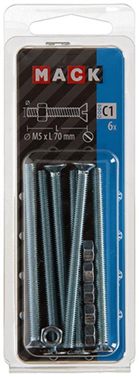 Afbeelding laden in galerijviewer, Mack 1017506 - metaalschroef verz. kop + moer verz. 6 st m5 x 70 mm | 10 stuks