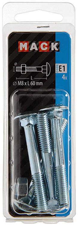 Afbeelding laden in galerijviewer, Mack 1017582 - houtbout + moer staal verzinkt4 st m8 x 60 mm | 5 stuks