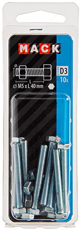 Afbeelding laden in galerijviewer, Mack 1017602 - tapbout + moer staal verzinkt 10 st m5 x 40 mm | 10 stuks