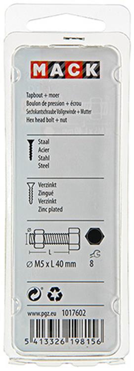 Afbeelding laden in galerijviewer, Mack 1017602 - tapbout + moer staal verzinkt 10 st m5 x 40 mm | 10 stuks