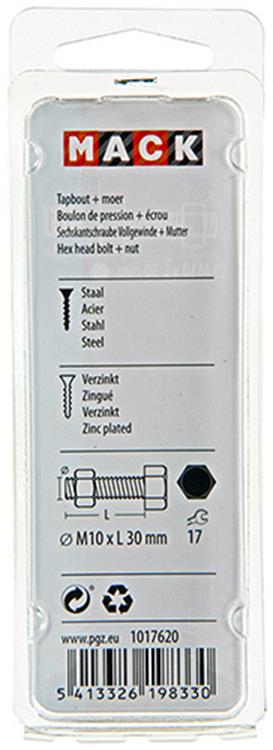 Afbeelding laden in galerijviewer, Mack 1017620 - tapbout + moer staal verzinkt 3 st m10 x 30 mm | 5 stuks