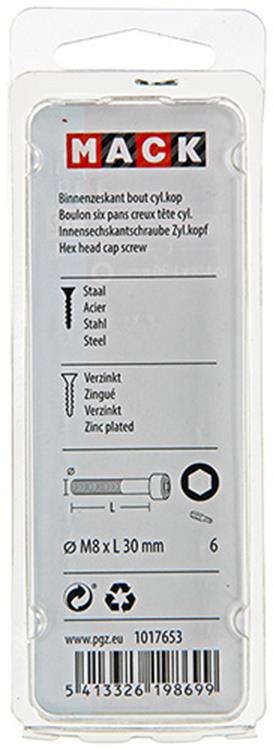 Load image into Gallery viewer, Mack 1017653 - binnenzeskant bout cyl.kop verz. 4 st m8 x 30 mm | 10 stuks