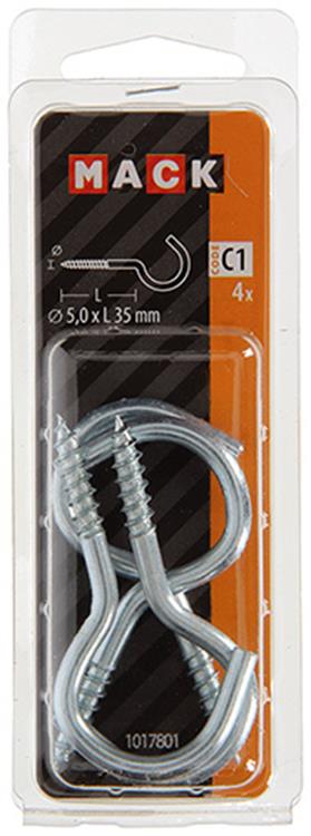 Load image into Gallery viewer, Mack 1017801 - schroefhaak staal verzinkt 4st 5,0 x 35 mm | 10 stuks