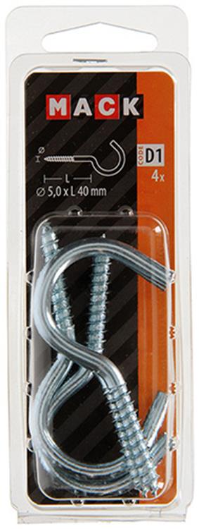 Load image into Gallery viewer, Mack 1017802 - schroefhaak staal verzinkt 4st 5,0 x 40 mm | 5 stuks