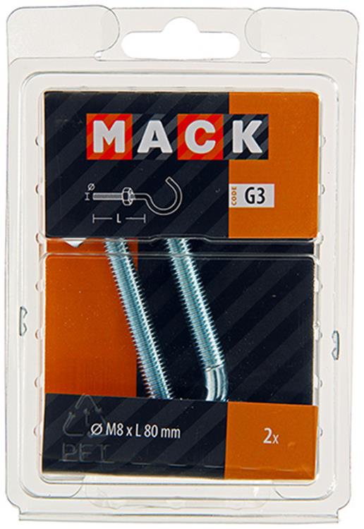Load image into Gallery viewer, Mack 1017813 - schroefhaak metrisch + moer verzinkt 2st m8 x 80 mm | 5 stuks