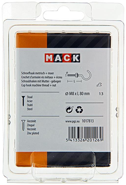 Load image into Gallery viewer, Mack 1017813 - schroefhaak metrisch + moer verzinkt 2st m8 x 80 mm | 5 stuks