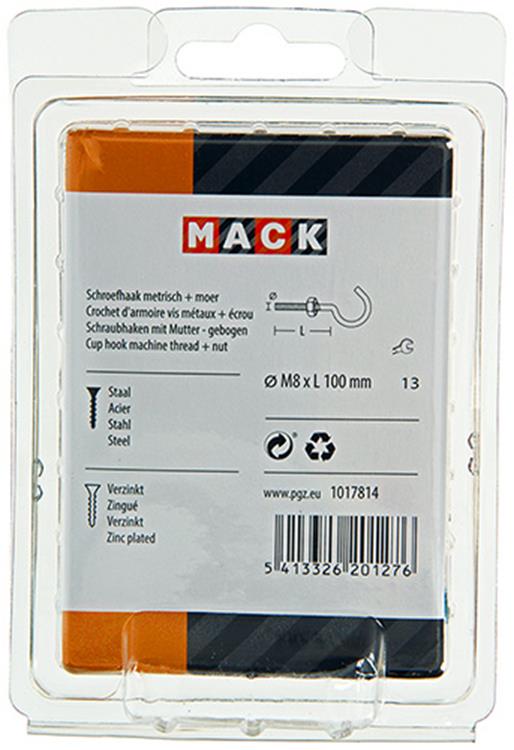 Load image into Gallery viewer, Mack 1017814 - schroefhaak metrisch + moer verzinkt 2st m8 x 100 mm | 5 stuks