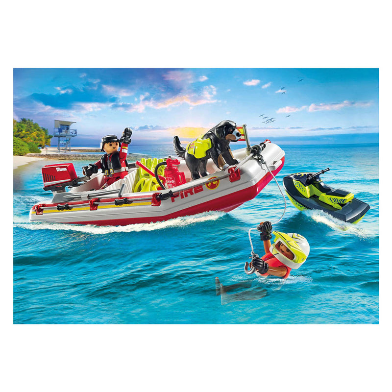 Load image into Gallery viewer, Playmobil action heroes brandweerboot met waterscooter - 71464