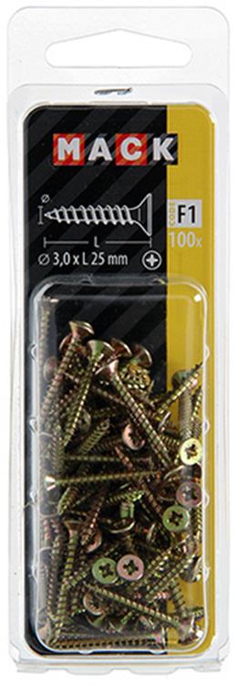 Load image into Gallery viewer, Mack 1017961 - spaanplaatschroef vz kop geelverz 100st 3,0 x 25 mm | 5 stuks