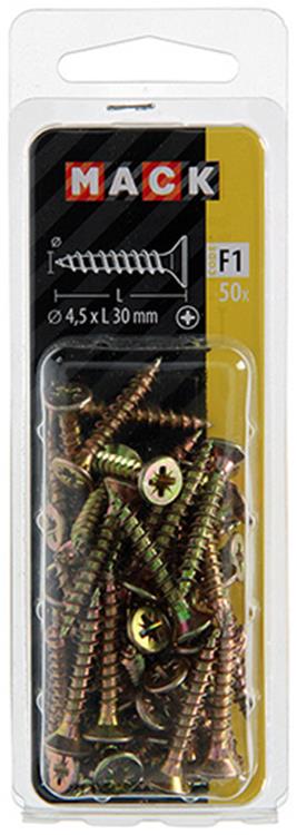 Load image into Gallery viewer, Mack 1017978 - spaanplaatschroef vz kop geelverz. 50st 4,5 x 30 mm | 5 stuks