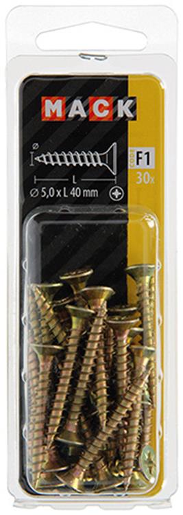 Load image into Gallery viewer, Mack 1017986 - spaanplaatschroef vz kop geelverz. 30st 5,0 x 40 mm | 5 stuks