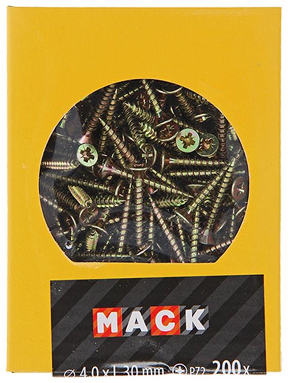 Load image into Gallery viewer, Mack 1020092 - spaanplaatschroef vz kop geel vz 200 st 4,0 x 30 mm | 5 stuks