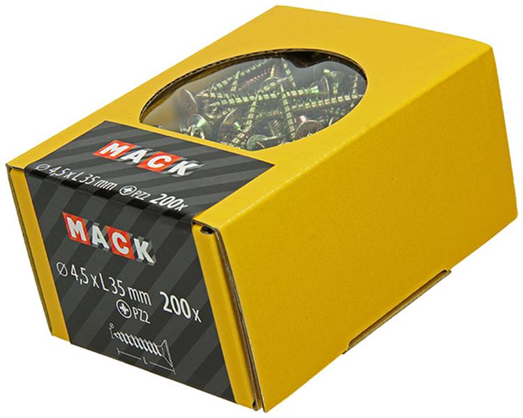 Load image into Gallery viewer, Mack 1020103 - spaanplaatschroef vz kop geel vz 200 st 4,5 x 35 mm | 5 stuks