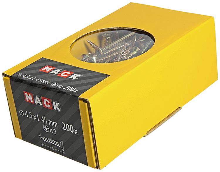 Load image into Gallery viewer, Mack 1020105 - spaanplaatschroef vz kop geel vz 200 st 4,5 x 45 mm | 3 stuks