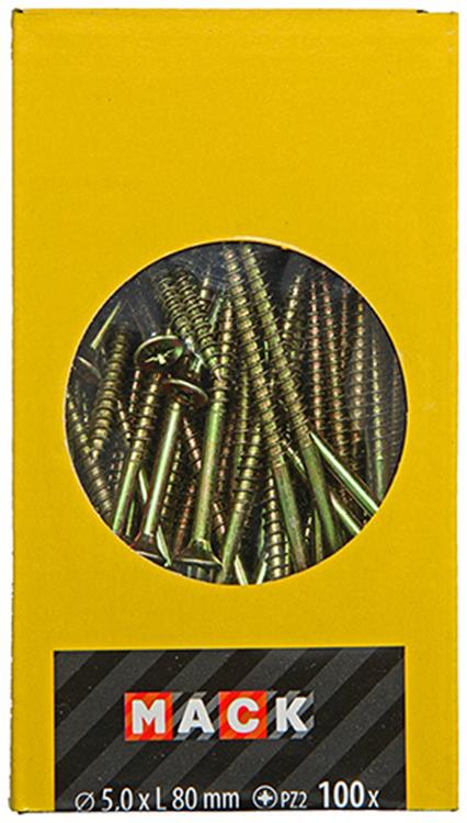 Load image into Gallery viewer, Mack 1020118 - spaanplaatschroef vz kop geelvz 100 st 5,0 x 80 mm | 3 stuks