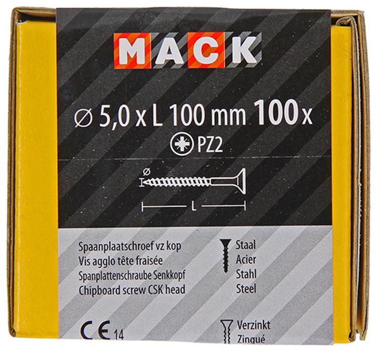 Load image into Gallery viewer, Mack 1020120 - spaanplaatschroef vz kop geel vz 100 st 5,0 x 100 mm | 2 stuks