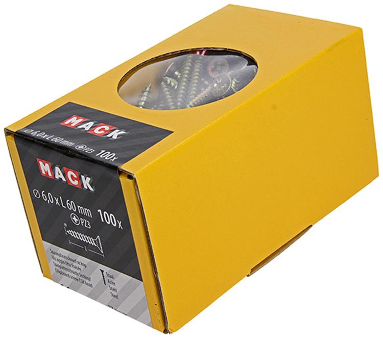Afbeelding laden in galerijviewer, Mack 1020123 - spaanplaatschroef vz kop geel vz 100 st 6,0 x 60 mm | 2 stuks