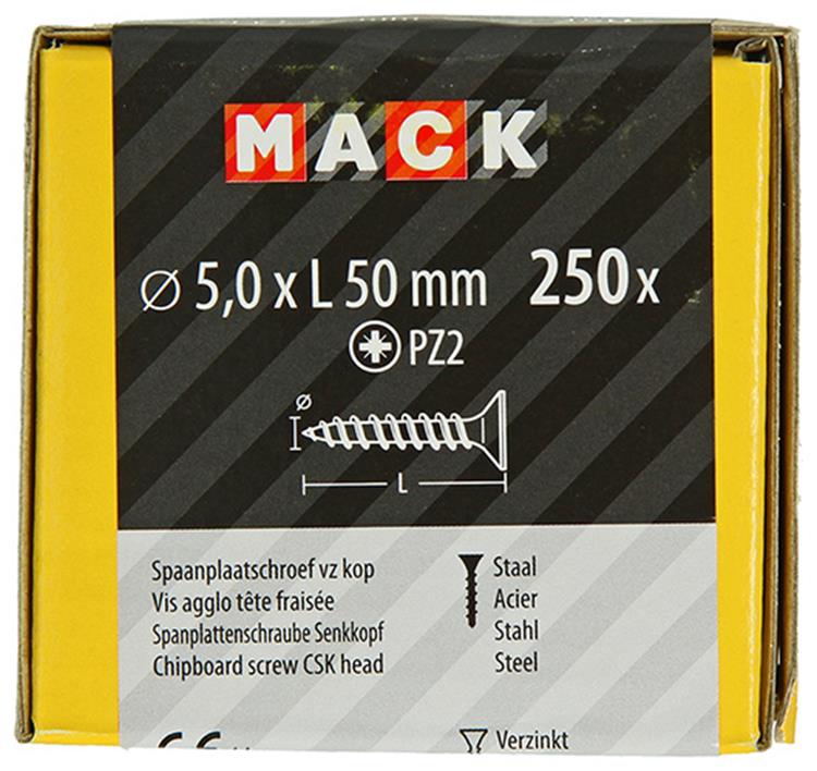 Load image into Gallery viewer, Mack 1020268 - spaanplaatschroef vz kop gvz 250 st 5,0 x 50 mm | 1 stuks