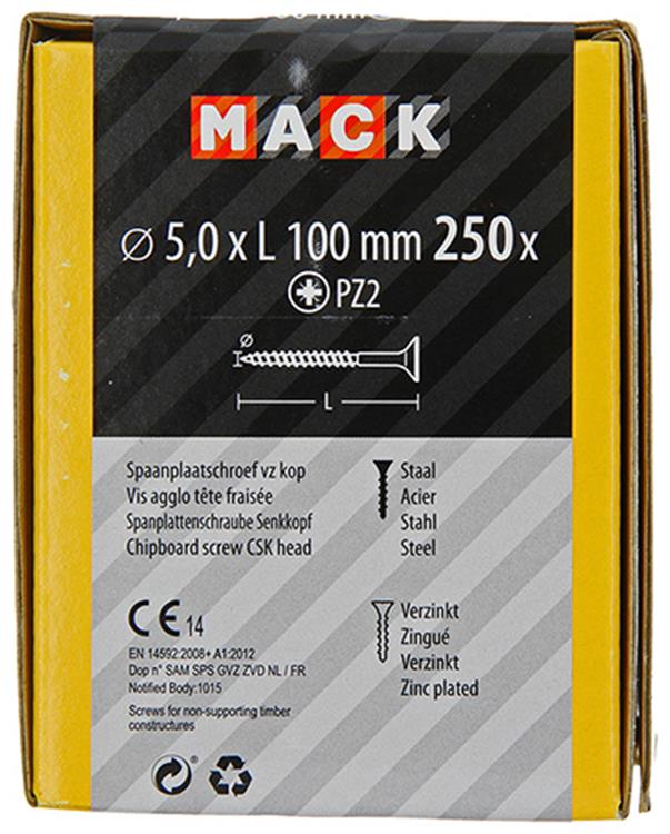 Load image into Gallery viewer, Mack 1020273 - spaanplaatschroef vz kop gvz 250 st 5,0 x 100 mm | 1 stuks
