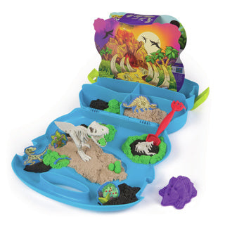 Load image into Gallery viewer, Kinetic sand - t-rex ontdekkingsset met 680 g speelzand, 5 multifunctionele fossielvormen en schep - in opbergdoos - sensorisch speelgoed