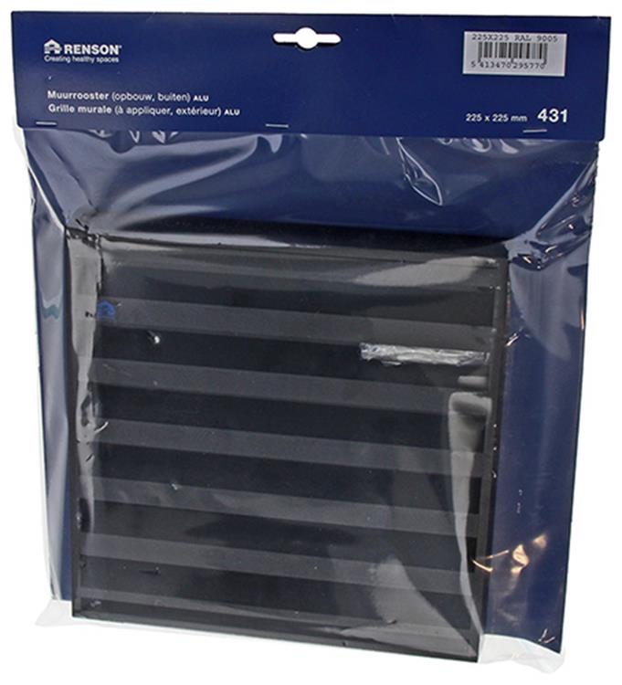Load image into Gallery viewer, Renson 1057989 - opbouwmuurrooster met gaas 431 (225x225) ral 9005 zwart | 2 stuks