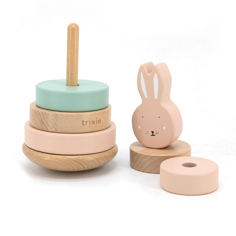 Load image into Gallery viewer, Trixie houten stapeltoren - mrs. rabbit - houten stacking toy - educatief speelgoed - voor jongens meisjes - roze