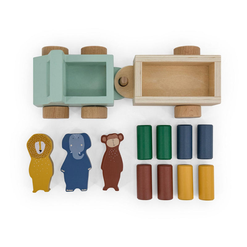 Load image into Gallery viewer, Trixie houten dieren auto met aanhangwagen
