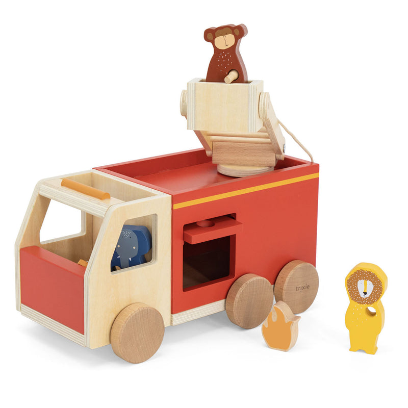 Afbeelding laden in galerijviewer, Trixie houten dieren brandweerwagen