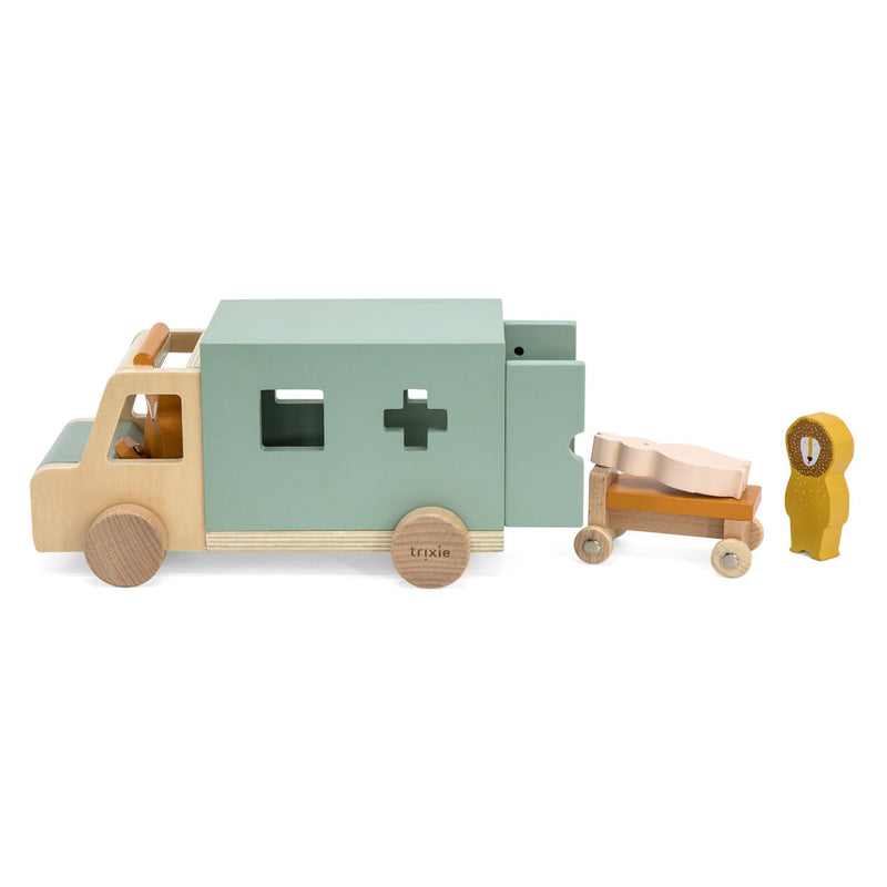 Afbeelding laden in galerijviewer, Trixie houten speelgoed - ambulance auto - speelgoedauto voor kinderen - ziekenwagen - voor jongens en meisjes - fsc