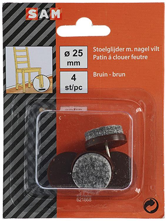 Load image into Gallery viewer, Mack 1047732 - stoelglijder met nagel vilt bruin ø 25 mm 4 st pcs | 6 stuks