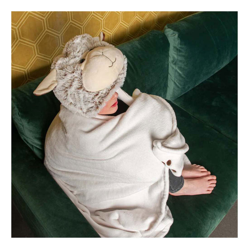 Load image into Gallery viewer, Noxxiez knuffeldeken met capuchon schaap, 130x100cm