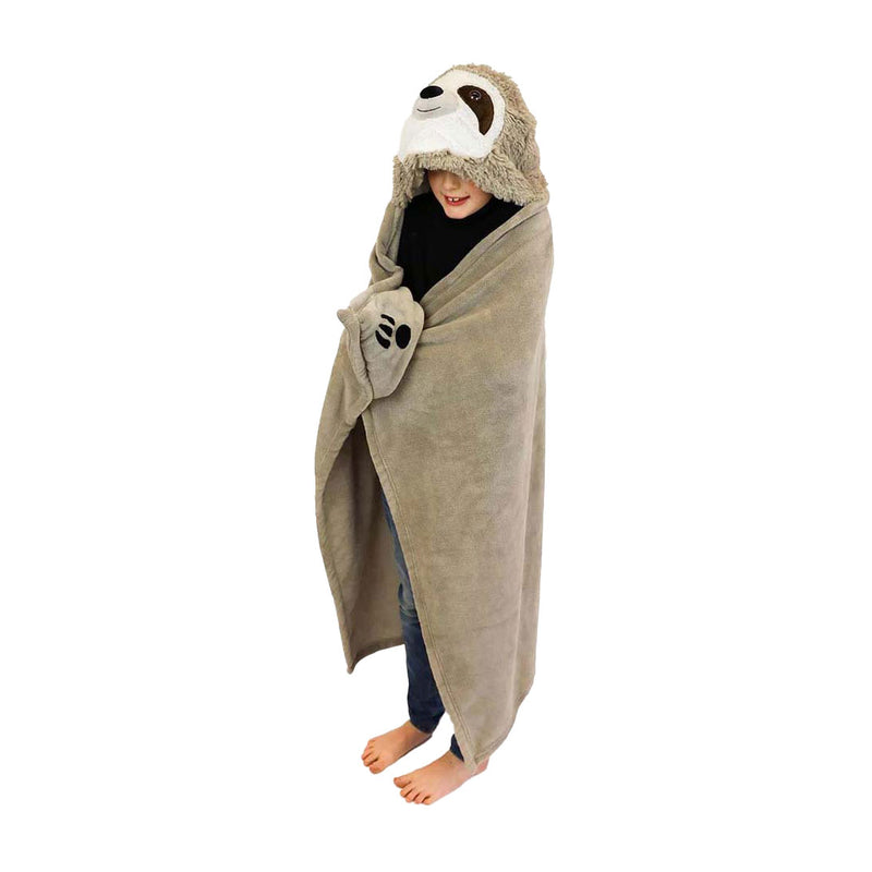 Load image into Gallery viewer, Noxxiez knuffeldeken met capuchon luiaard, 130x100cm