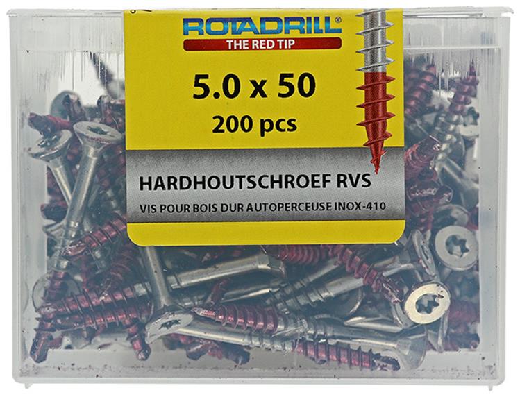 Load image into Gallery viewer, Rotadrill 1040037 - hardhoutschroef zelfb.sppls.rvs t25 5.0x50mm (200) | 4 stuks