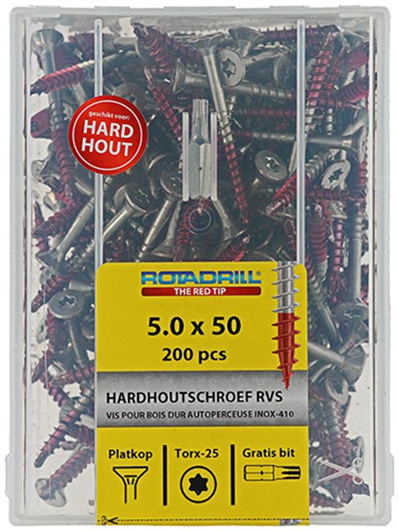 Load image into Gallery viewer, Rotadrill 1040037 - hardhoutschroef zelfb.sppls.rvs t25 5.0x50mm (200) | 4 stuks