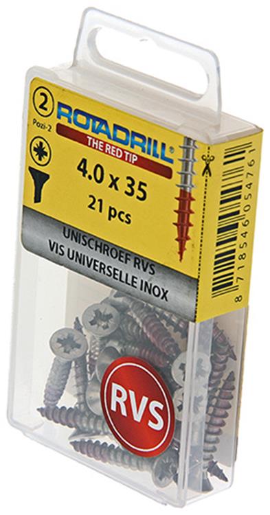 Load image into Gallery viewer, Rotadrill 1039865 - universeelschroef vk pzd rvs-a2 4.0x35mm (21) | 6 stuks