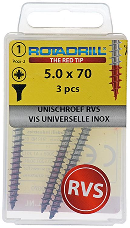 Load image into Gallery viewer, Rotadrill 1039863 - universeelschroef vk pzd rvs-a2 5.0x70mm (3) | 6 stuks