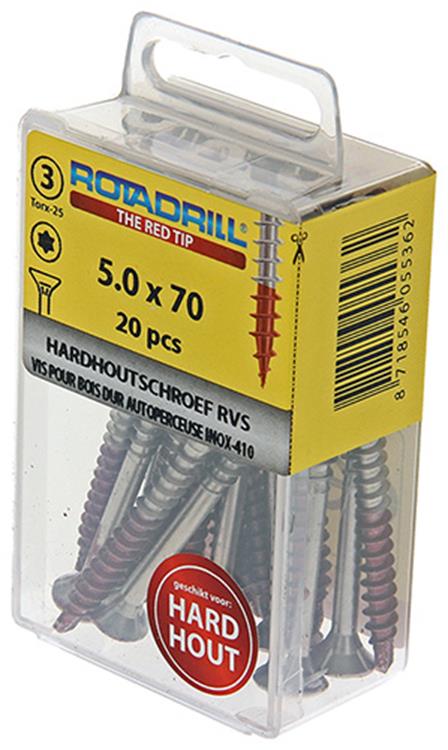 Load image into Gallery viewer, Rotadrill 1039906 - hardhoutschroef zelfb.sppls.rvs t25 5.0x70mm (20) | 6 stuks