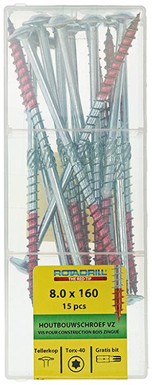 Load image into Gallery viewer, Rotadrill 1040018 - houtbouwschroef tellerkop vz tx 8.0x160mm(15) | 4 stuks