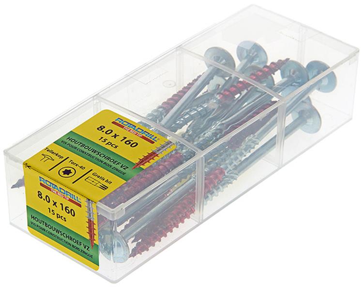 Load image into Gallery viewer, Rotadrill 1040018 - houtbouwschroef tellerkop vz tx 8.0x160mm(15) | 4 stuks