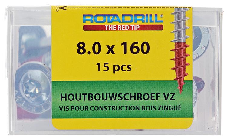 Load image into Gallery viewer, Rotadrill 1040018 - houtbouwschroef tellerkop vz tx 8.0x160mm(15) | 4 stuks
