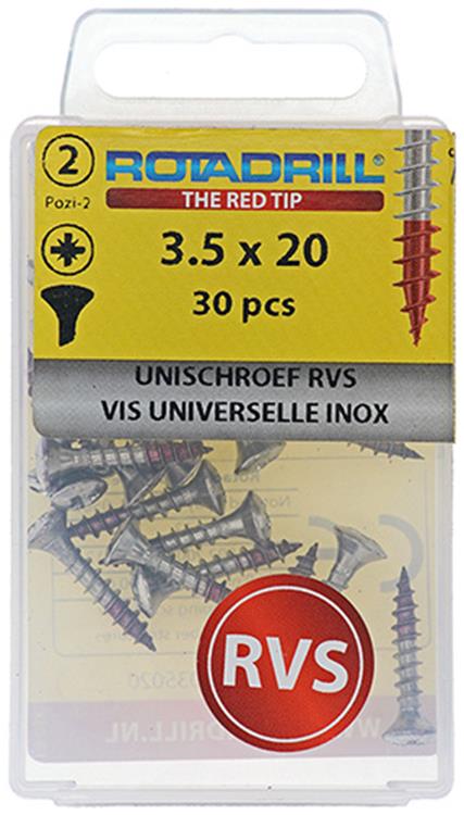 Load image into Gallery viewer, Rotadrill 1039870 - universeelschroef lk pzd rvs-a2 3.5x20mm (30) | 6 stuks