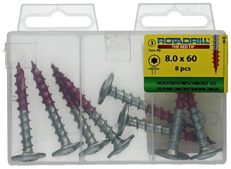 Load image into Gallery viewer, Rotadrill 1039919 - houtbouwschroef tellerkop vz tx 8.0x60mm(8) | 6 stuks