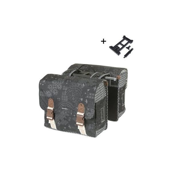 Load image into Gallery viewer, Basil dubbele fietstas bohème mik 35 liter - zwart charcoal